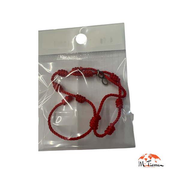 Pulsera roja siete nudos con infinito plateado