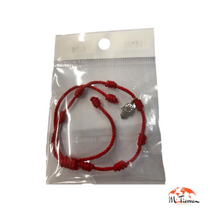 Pulsera 7 nudos roja con mano de fatima plateada