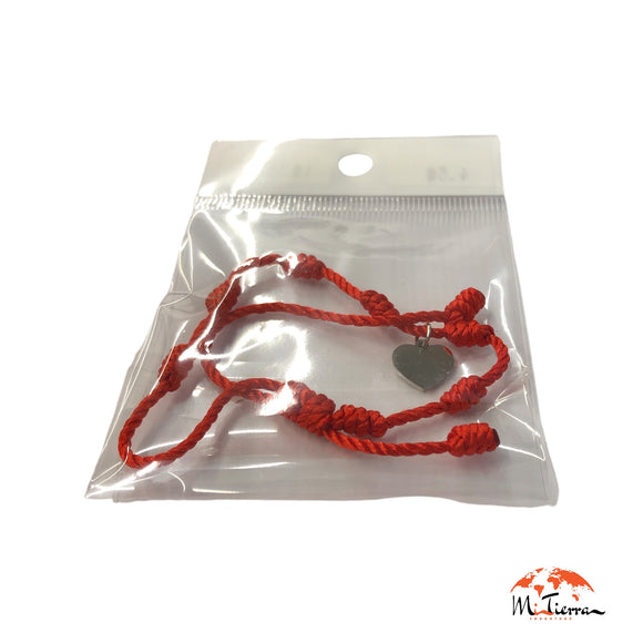 Pulsera roja de 7 nudos con corazón plateado