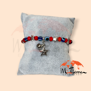 Pulsera protección estrella, ojo turco y cascabel